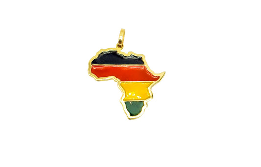 14k Gold and Enamel Multi-Color Africa Continent Pendant