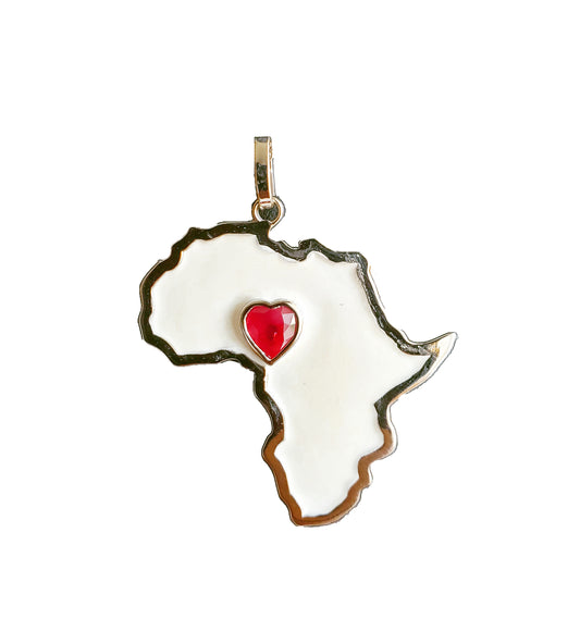 14k Gold and Enamel Africa Continent Pendant with Ruby